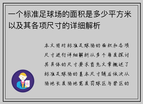一个标准足球场的面积是多少平方米以及其各项尺寸的详细解析