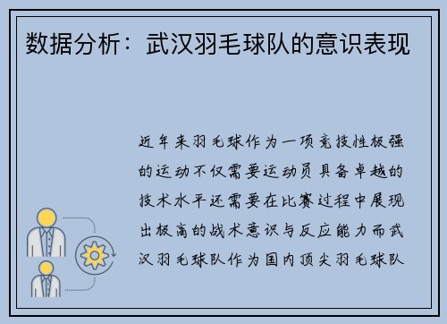 数据分析：武汉羽毛球队的意识表现