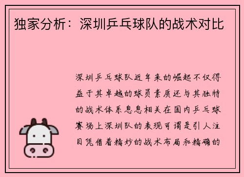 独家分析：深圳乒乓球队的战术对比