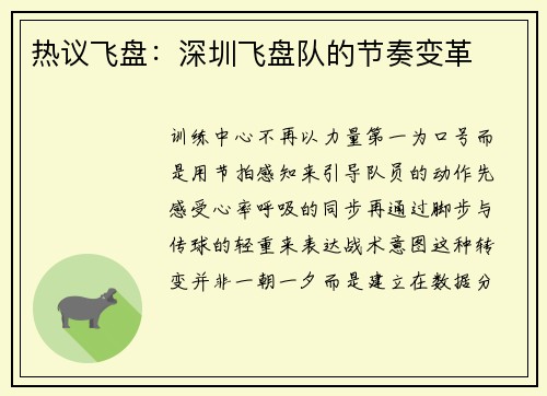 热议飞盘：深圳飞盘队的节奏变革