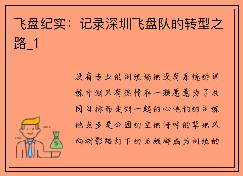 飞盘纪实：记录深圳飞盘队的转型之路_1